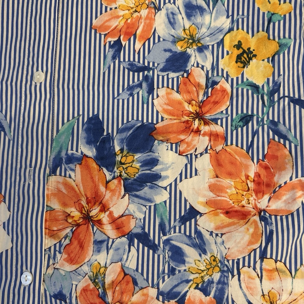 Alfred Dunner Floral Stripe Button Down Shirt Size 10 Blue Cotton Blouse Casual - Picture 4 of 13